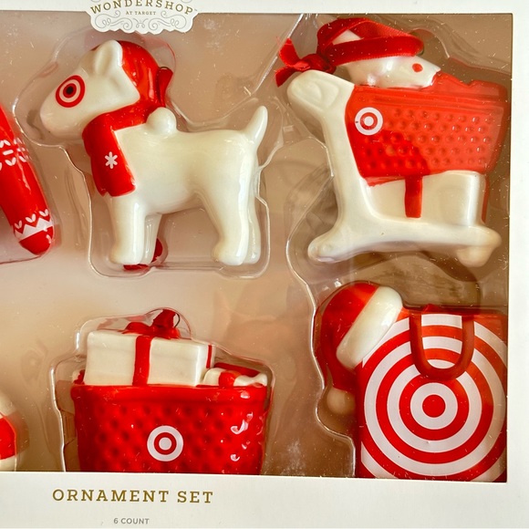 Ceramic Target Christmas Tree Ornament Set 6pc Red/White - Wondershop NEW - Picture 5 of 6